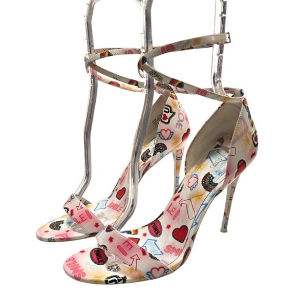 Aldo Sandyy Emoji Graffiti Love Rainbow Heart Heels Sz 9 - Picture 1 of 10